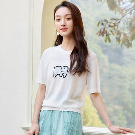 玳莎减龄感小象提花针织衫2025夏季新款简约通勤羊毛短袖圆领T恤  FB33103