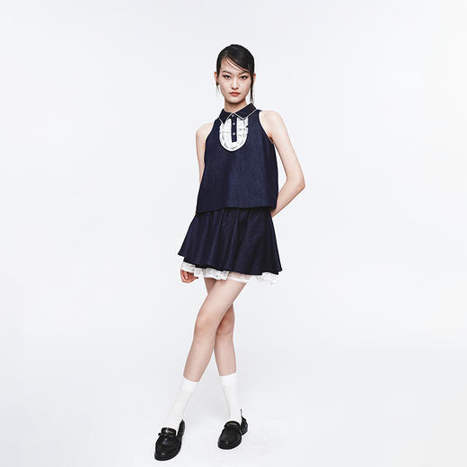 HERLIAN 2025年春季新品蕾丝拼接原色牛仔短裙 商品图1