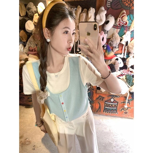 <曾小咸推荐>4.12现货秒杀 ！微信超特价！韩系背心假两件针织短袖 日常149.99 立减70 秒杀79.99！！ 商品图2