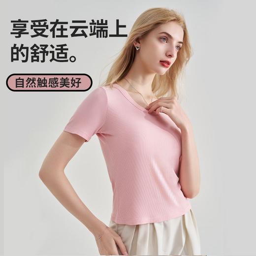 【告别夏日黏腻感❗双面莫代尔T恤】女士莫代尔螺纹短袖，水洗多次依旧有形，清爽透气出汗不粘腻，夏季内搭薄款修身显瘦简约学生圆领打底上衣QQ 商品图3