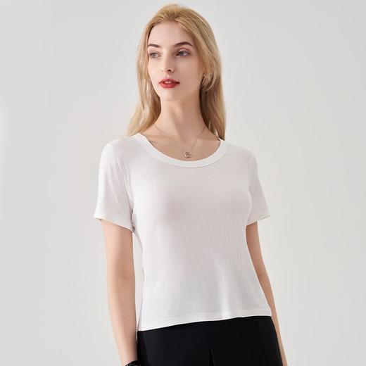 【告别夏日黏腻感❗双面莫代尔T恤】女士莫代尔螺纹短袖，水洗多次依旧有形，清爽透气出汗不粘腻，夏季内搭薄款修身显瘦简约学生圆领打底上衣QQ 商品图5