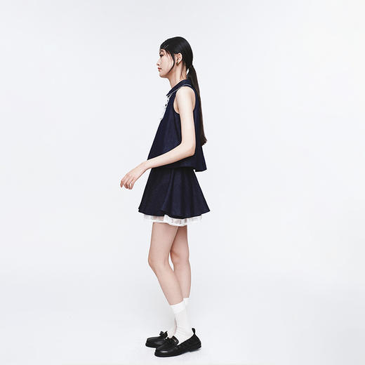 HERLIAN 2025年春季新品蕾丝拼接无袖原色牛仔上衣 商品图1