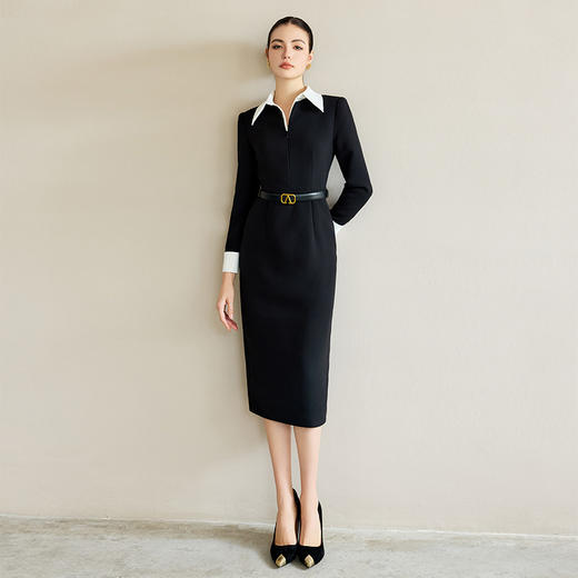 IWY/职业通勤女装高级感轻熟风连衣裙女黑白撞色翻领西装收腰包臀裙Q1295 商品图1