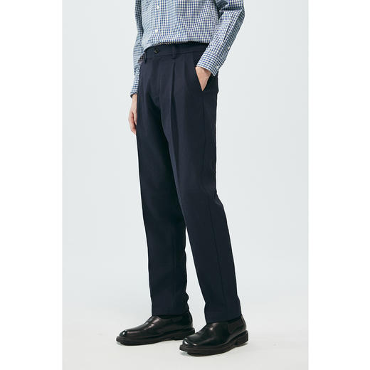 棉仓362818001-中空纱双褶宽松锥型休闲西裤 商品图2