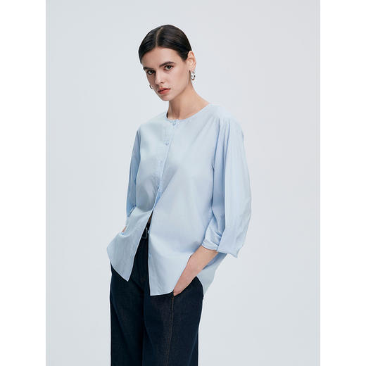 棉仓362604021-初棉天丝棉袖口扭结七分袖衬衫 商品图1