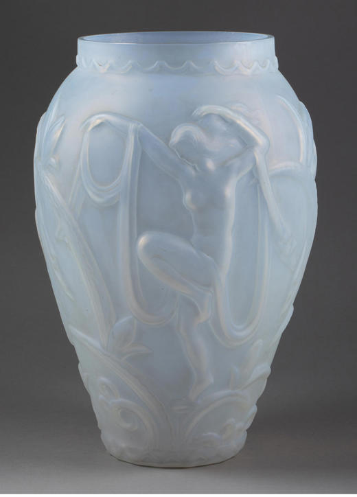 独角鹿西洋古董 1930年代法国装饰艺术风格设计出品「Volupté 柔美」主题蓝色欧泊水晶花瓶 商品图1