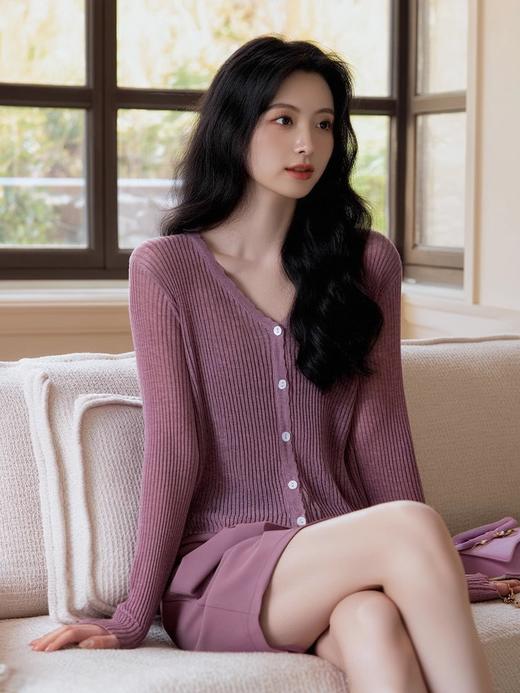 奢姿大码女装2025夏季气质v领长袖针织开衫胖妹妹时尚减龄外套9851353249A 商品图4