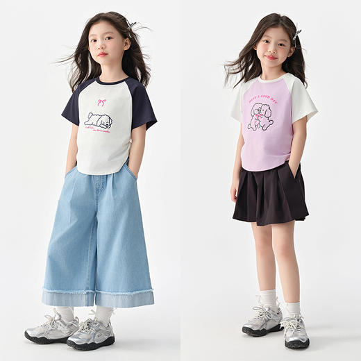 森马儿童短袖T恤2025夏新款甜酷美式印花上衣速干女童装线条小狗 商品图2