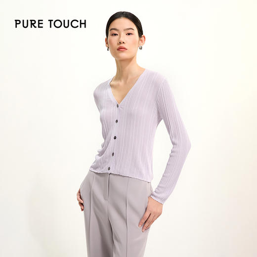 PURE TOUCH紫灰色V领针织开衫 1359252111 商品图0