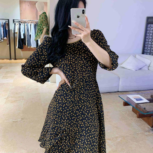 顺丰包邮洛诗琳73706春夏新款高级感法式气质真丝碎花连衣裙0561 商品图1
