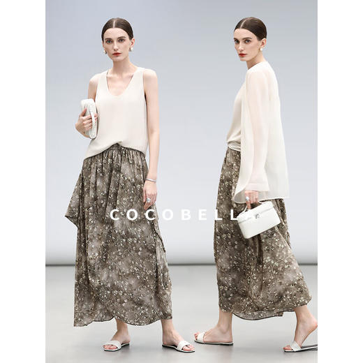 COCOBELLA[伽罗往事]设计师款立体花苞半身裙夏雪纺长裙HS3068 商品图1