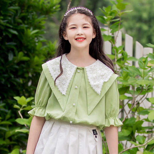 【清凉衬衫搭配百褶裙，超时尚！】女童套装2025夏季新款 亲子装中大童夏装 衬衫儿童百褶裙子两件套-QQ 商品图4