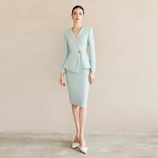 IWY/水蓝色无领蓝色正装套装裙西装高端新款气质主持商务套裙CS2226 商品图2