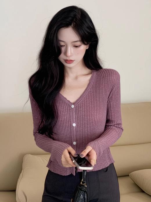 奢姿大码女装2025夏季气质v领长袖针织开衫胖妹妹时尚减龄外套9851353249A 商品图1