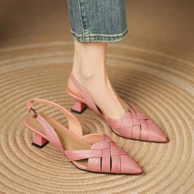 【预售5天】夏季新款编织风中跟尖头一字带凉鞋时尚日常百搭女鞋LD&7329