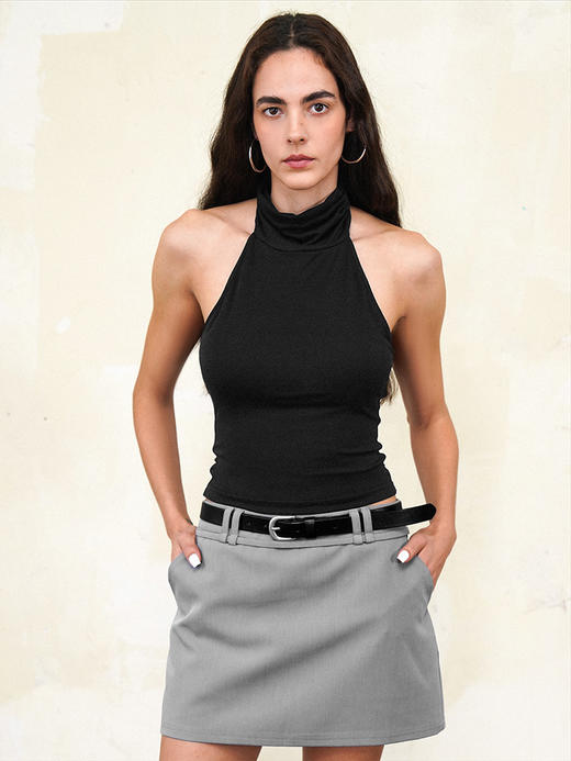 TR她热 都市辣妹 黑色冰丝凉感露背性感带胸垫挂脖吊带背心 商品图0