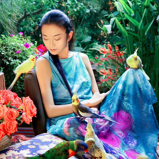 雀之灵花鸟连衣裙 | 杨丽萍老师同款 | 绿色清新 浅蓝色显白 | 现货加急发 商品图6