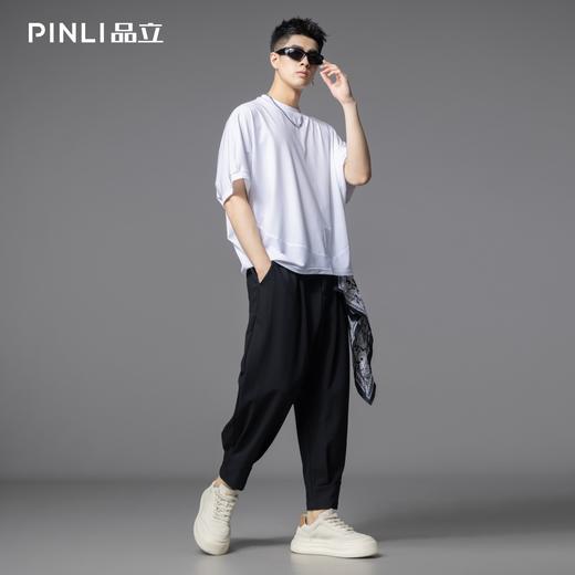 PINLI品立2025夏季新款拼接宽松廓形短袖T恤男士潮流纯色百搭上衣B252111030 商品图2