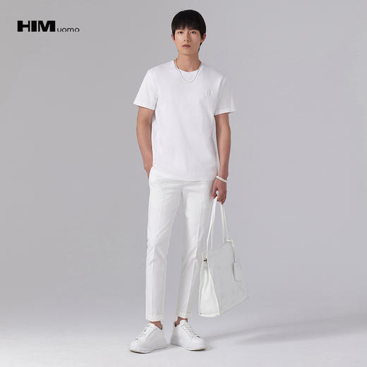 HIM漢崇 舒适休闲短袖T恤男潮流刺绣logo套头圆领打底衫 2026夏季 商品图1