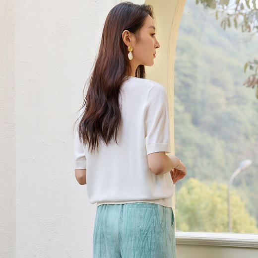 玳莎减龄感小象提花针织衫2025夏季新款简约通勤羊毛短袖圆领T恤  FB33103 商品图3