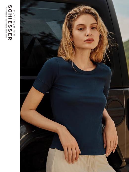 SCHIESSER舒雅铂雅25春夏新品女士150周年纪念款棉质罗纹短袖上衣E0-24842U 商品图0