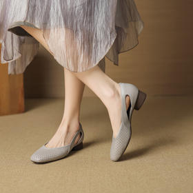 【预售5天】镂空时尚浅口单鞋女新款春夏透气网面软底鞋方头低跟舒适柔软鞋女CQSJ&H-7530