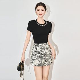 【高货wl】全新升级【铂金会员183/天猫239/差价56】(33917) 洛诗琳重工钉珠高弹时髦洋气设计感休闲通勤女T恤上衣新款