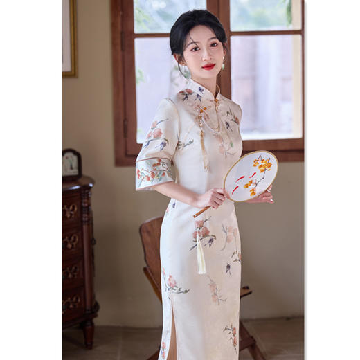 素雅中式长款倒大袖国风旗袍2025春夏新款年轻宴会旗袍SYK11051 商品图2