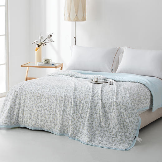 多喜爱 沁夏花序棉花夏薄被芯/空调被（品月蓝/慕斯粉）【花边&出芽】【100新疆棉】【升级脱脂棉】【提花面料】【A类抑菌】多层铺垫超柔水洗/FX 商品图2