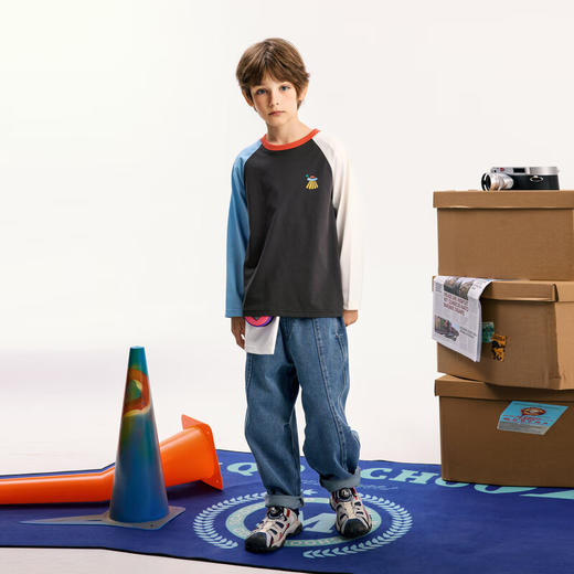 【MQD】男大童秋季新品学院风插肩袖撞色长袖T恤 商品图3