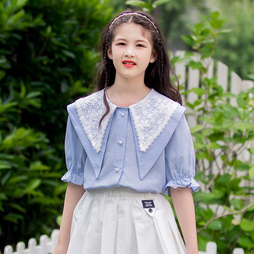 【清凉衬衫搭配百褶裙，超时尚！】女童套装2025夏季新款 亲子装中大童夏装 衬衫儿童百褶裙子两件套-QQ 商品图5