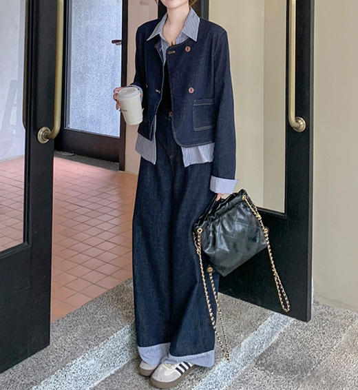 裁缝学苑AS451复古假两件牛仔套装纸样女装新款翻领外套阔腿裤两件套样板 商品图2