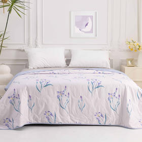 多喜爱 悦怡夏薄被/空调被（豆蔻紫鸢）【全棉面料】【七孔纤维】可机洗水洗精梳全棉 清新花卉 斜纹织造 整张填充 榈棉/包边