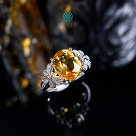 DS925水晶戒指-黄水晶蛋面可调节戒指约8*10mm