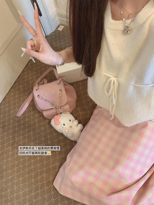 金蘑菇菇 花野井千金 甜心针织套装/系带无袖上衣粉格半身裙夏女 商品图2