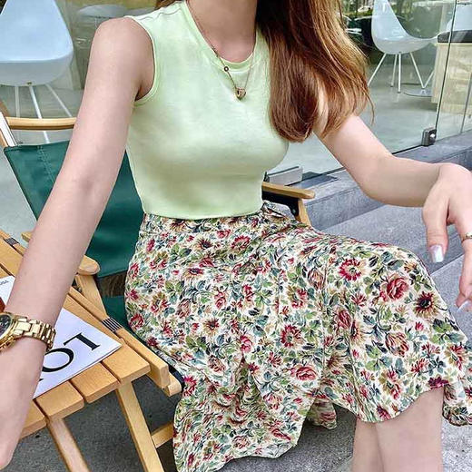 顺丰包邮洛诗琳73941夏季新款双皱绑带真丝碎花半身裙0997 商品图1