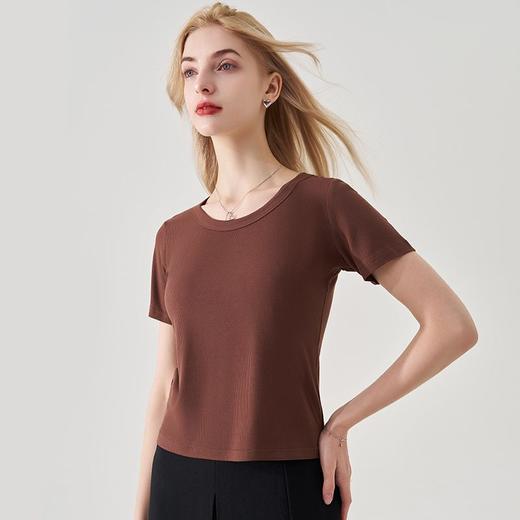 【告别夏日黏腻感❗双面莫代尔T恤】女士莫代尔螺纹短袖，水洗多次依旧有形，清爽透气出汗不粘腻，夏季内搭薄款修身显瘦简约学生圆领打底上衣QQ 商品图8