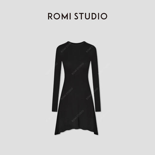 ROMI STUDIO“法式优雅”绵羊毛莱赛尔混纺不规则连衣裙RWCSLT2401 商品图0