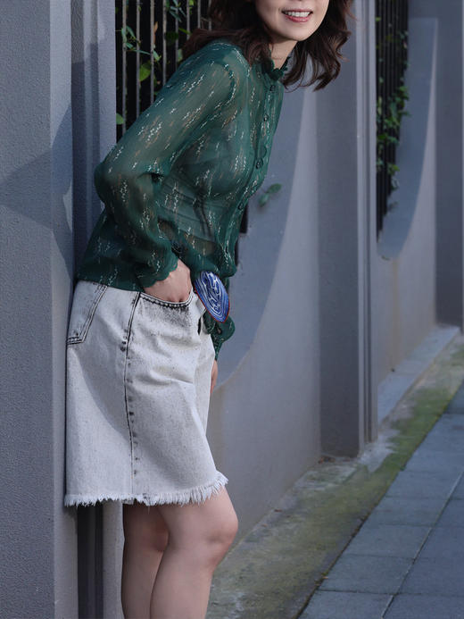 TYNVIE 花边领长袖真丝衬衫 - 绿色 商品图5