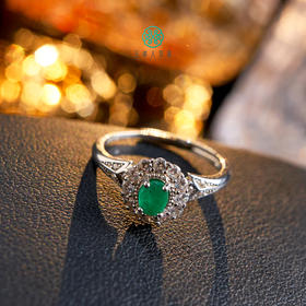 S925祖母绿戒指-可调节戒指约9*8mm