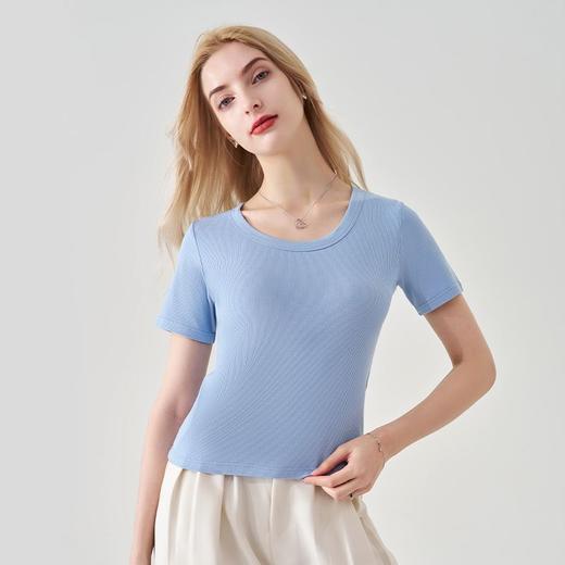 【告别夏日黏腻感❗双面莫代尔T恤】女士莫代尔螺纹短袖，水洗多次依旧有形，清爽透气出汗不粘腻，夏季内搭薄款修身显瘦简约学生圆领打底上衣QQ 商品图11