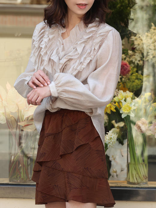 TYNVIE 层叠荷叶边短裙 - 咖啡印花 商品图8