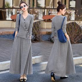 2025年春季新款时尚气质V领舒适感休闲减龄两件套半身裙LNS9741