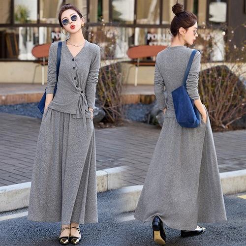 2025年春季新款时尚气质V领舒适感休闲减龄两件套半身裙LNS9741 商品图0