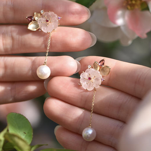 桃花朵朵粉晶耳环【现货/可定制】 商品图2