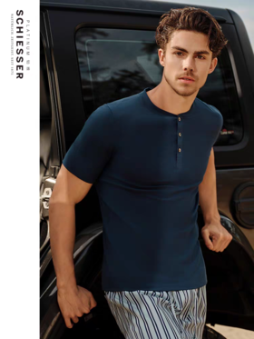 SCHIESSER舒雅铂雅25春夏新品男士150周年纪念款棉质罗纹短袖上衣E5-24839U