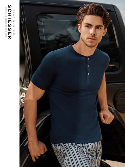 SCHIESSER舒雅铂雅25春夏新品男士150周年纪念款棉质罗纹短袖上衣E5-24839U 商品图0