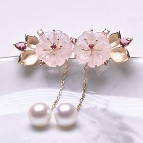 桃花朵朵粉晶耳环【现货/可定制】