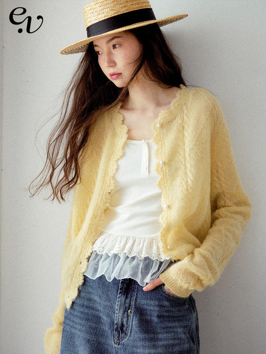 Even Vintage| 马海毛羊毛混纺 手工钩花立体绞花珍珠扣针织开衫 商品图0