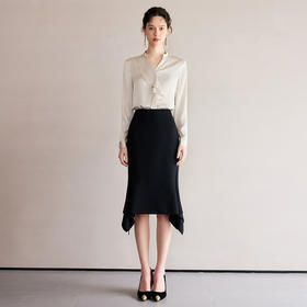 IWY/时髦小姨风穿搭套装新款香槟色长袖衬衫两件套黑色鱼尾半裙B523+S2207